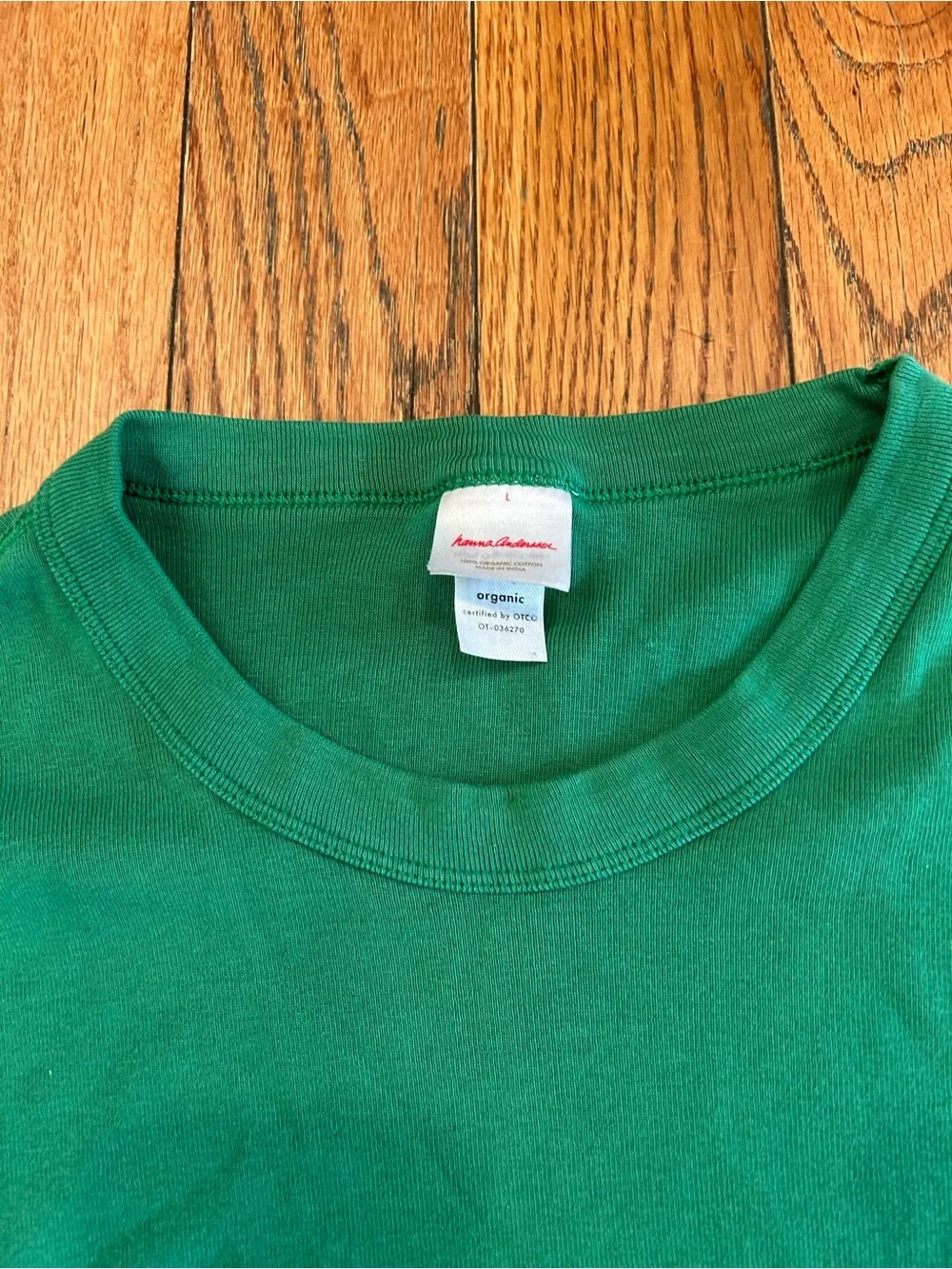 Hanna Andersson Adult L Large Green Organic Cotton Long Sleeve T-Shirt Tee Shirt